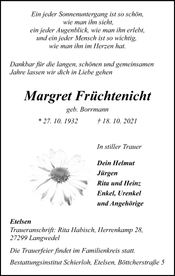 Traueranzeige von Margret Früchtenicht von SYK