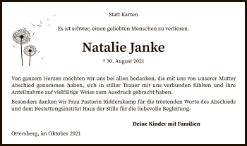 Traueranzeige von Natalie Janke von SYK