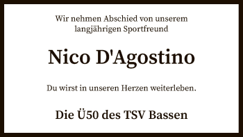 Traueranzeige von Nico DAgostino von SYK