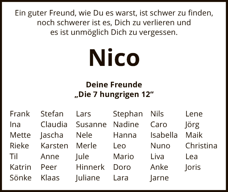  Traueranzeige für Nico Hogrefe vom 12.10.2021 aus SYK