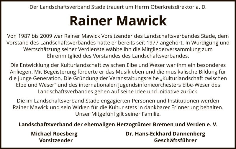  Traueranzeige für Rainer Mawick vom 30.10.2021 aus SYK