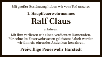 Traueranzeige von Ralf Claus von SYK