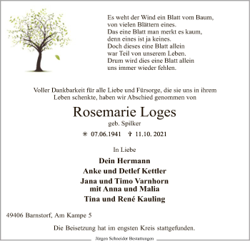 Traueranzeige von Rosemarie Loges von SYK