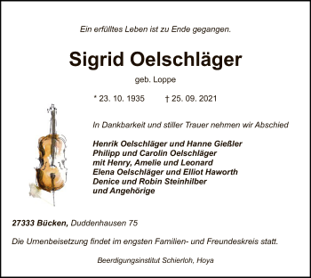 Traueranzeige von Sigrid Oelschläger von SYK