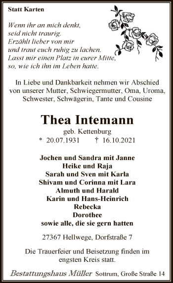 Traueranzeige von Thea Intemann von SYK