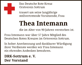 Traueranzeige von Thea Intemann von SYK