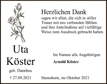 Traueranzeige von Uta Köster von SYK