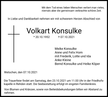 Traueranzeige von Volkart Konsulke von SYK