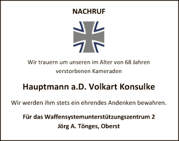 Traueranzeige von Volkart Konsulke von SYK