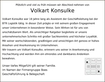 Traueranzeige von Volkart Konsulke von SYK