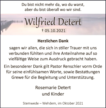 Traueranzeige von Wilfried Detert von SYK