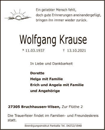 Traueranzeige von Wolfgang Krause von SYK