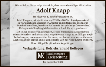 Traueranzeige von Adolf Knapp von SYK