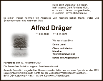 Traueranzeige von Alfred Dräger von SYK