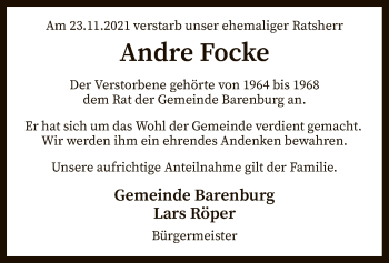 Traueranzeige von Andre Focke von SYK