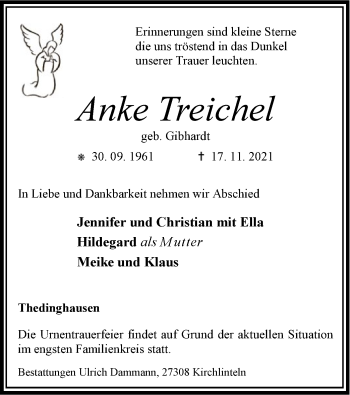 Traueranzeige von Anke Treichel von SYK