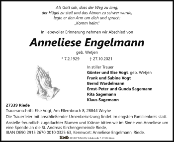 Traueranzeige von Anneliese Engelmann von SYK