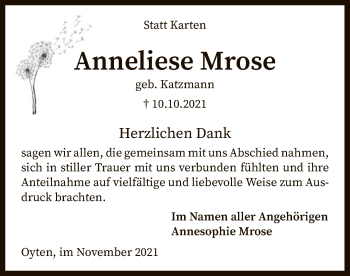 Traueranzeige von Anneliese Mrose von SYK