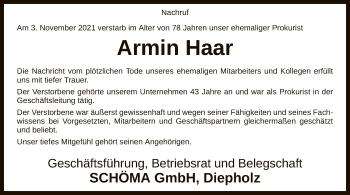 Traueranzeige von Armin Haar von SYK