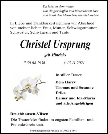 Traueranzeige von Christel Ursprung von SYK