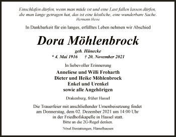 Traueranzeige von Dora Möhlenbrock von SYK