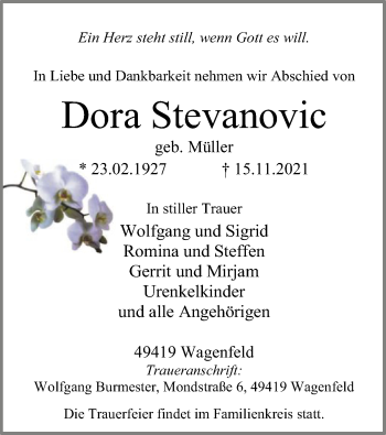 Traueranzeige von Dora Stevanovic von SYK