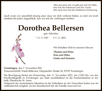 Traueranzeige von Dorothea Bellersen von SYK