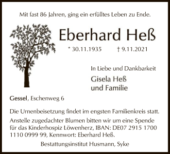 Traueranzeige von Eberhard Heß von SYK