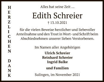 Traueranzeige von Edith Schreier von SYK