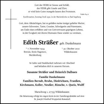 Traueranzeige von Edith Sträßer von SYK