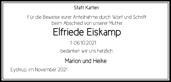 Traueranzeige von Elfriede Eiskamp von SYK