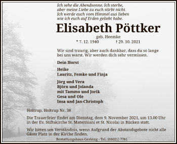 Traueranzeige von Elisabeth Pöttker von SYK