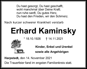 Traueranzeige von Erhard Kaminsky von SYK