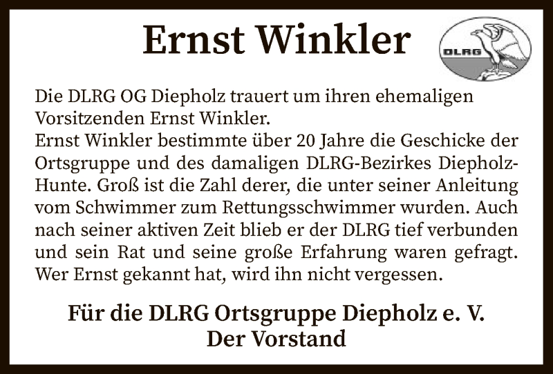  Traueranzeige für Ernst Winkler vom 25.11.2021 aus SYK