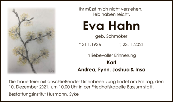 Traueranzeige von Eva Hahn von SYK