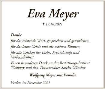 Traueranzeige von Eva Meyer von SYK