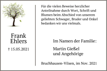 Traueranzeige von Frank Ehlers von SYK