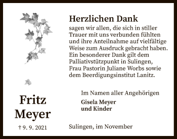 Traueranzeige von Fritz Meyer von SYK