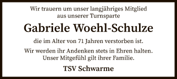 Traueranzeige von Gabriele Woehl-Schulze von SYK