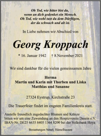 Traueranzeige von Georg Kroppach von SYK