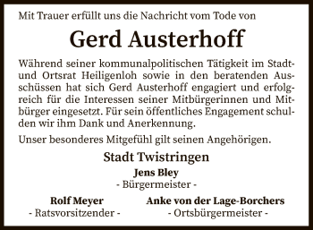 Traueranzeige von Gerd Austerhoff von SYK