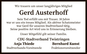 Traueranzeige von Gerd Austerhoff von SYK