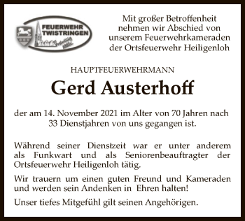 Traueranzeige von Gerd Austerhoff von SYK