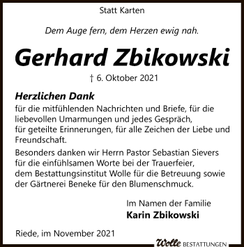 Traueranzeige von Gerhard Zbikowski von SYK