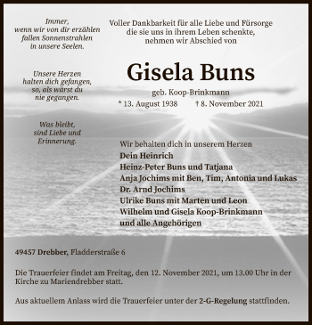 Traueranzeige von Gisela Buns von SYK