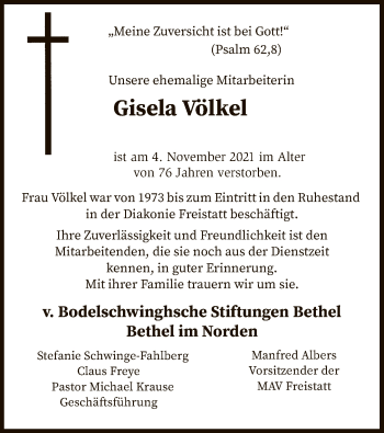 Traueranzeige von Gisela Völkel von SYK