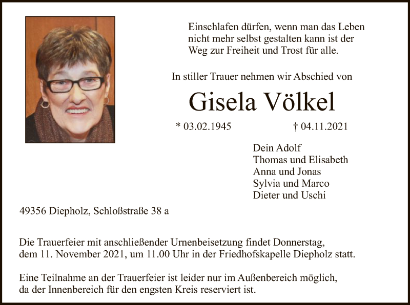  Traueranzeige für Gisela Völkel vom 06.11.2021 aus SYK
