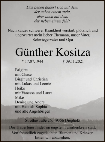 Traueranzeige von Günther Kositza von SYK