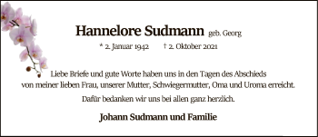 Traueranzeige von Hannelore Sudmann von SYK