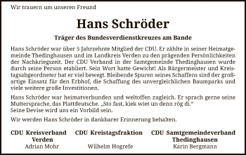 Traueranzeige von Hans Schröder von SYK